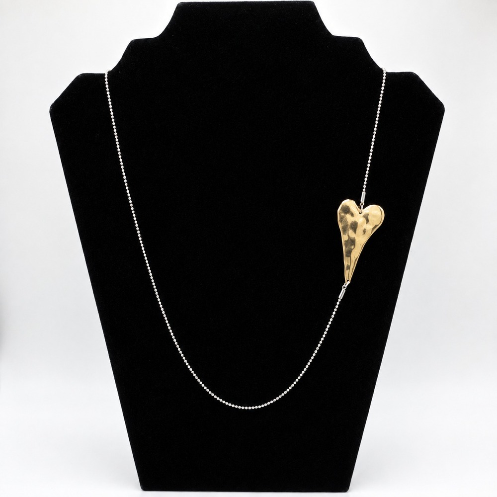 Two Tone Asymmetrical Heart Necklace 24in Modernist